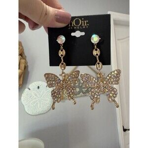 New Noir Jewelry Earrings Dangling Butterfly Iridescent Bling Rhinestones